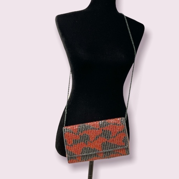 Vintage Scheilan Firenze Made in Italy red black beads crossbody elegant clutch - Picture 1 of 12